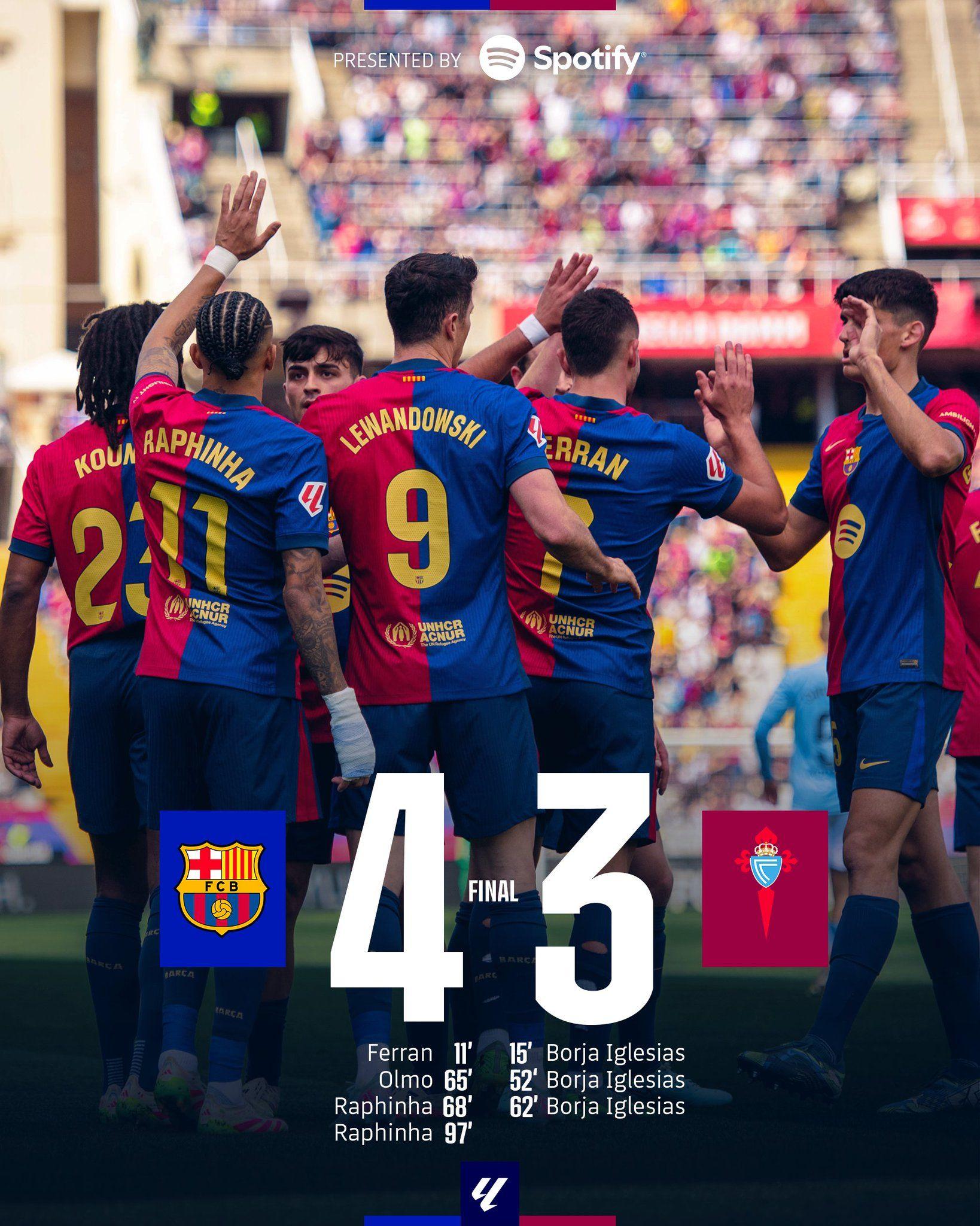 包含巴塞罗那逆转巴伦西亚，稳居西甲榜首位置的词条